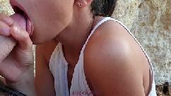 Spanish girl swallow cum at beach